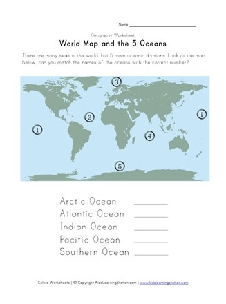 World Oceans Data and Graphing Worksheet for Fourth Grade Students Fourth grade science worksheet featuring data and graphing exercises about the five major oceans