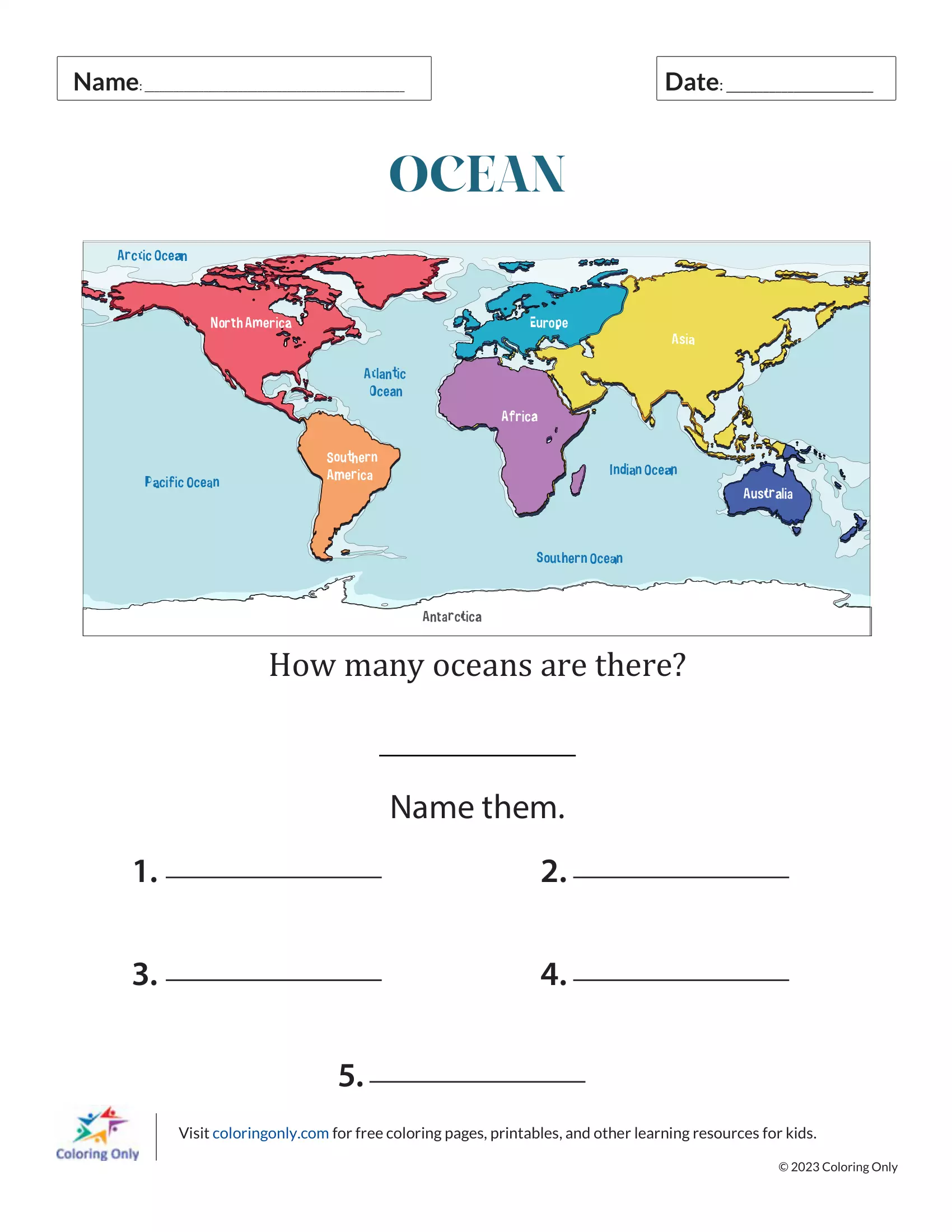 World Oceans Worksheet Graphing Activity for Fourth Grade 11 Fourth grade student filling out a data and graphing worksheet about the five world oceans