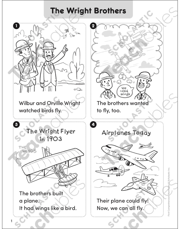 Third grade students practice identifying main ideas and details with a Wright Brothers graphic organizer worksheet