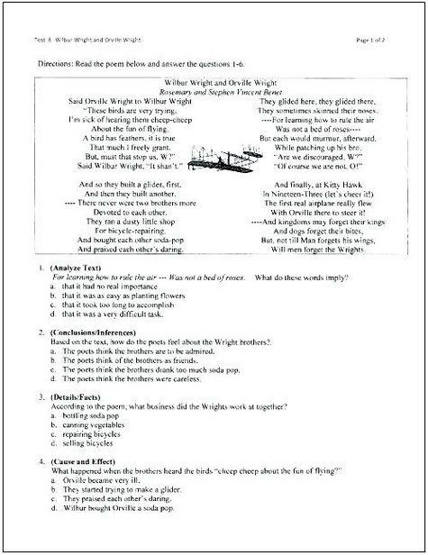 Third grade handwriting worksheet featuring a graphic organizer for identifying the main idea and details about the Wright Brothers