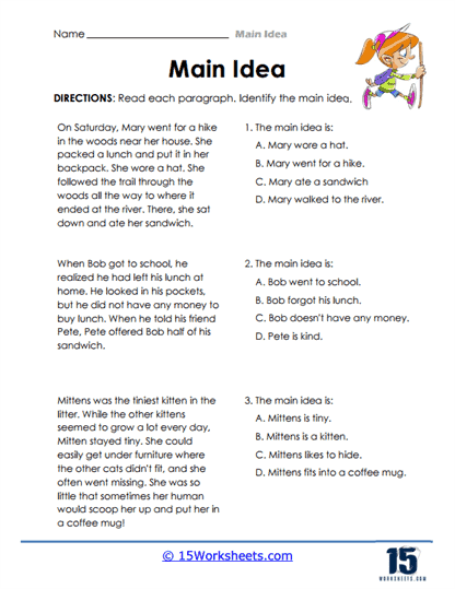 Third grade graphic organizer worksheet showing main idea and supporting details chart for Wright Brothers reading comprehension exercise
