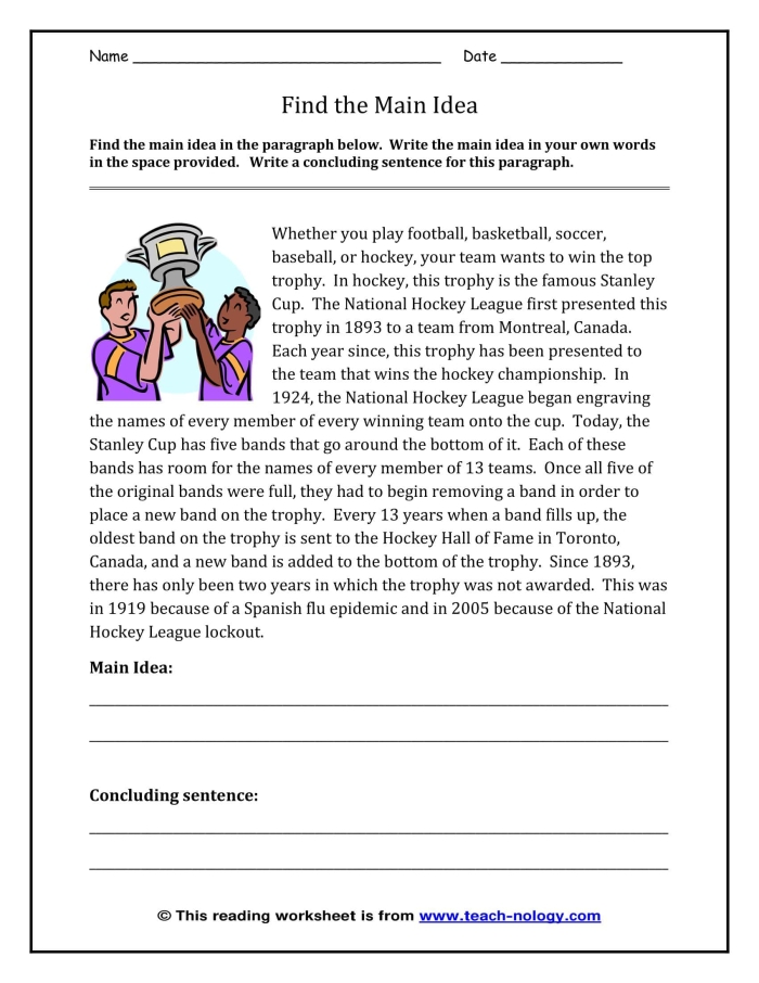 Third grade graphic organizer worksheet showing main idea and supporting details activity about the Wright Brothers for handwriting practice