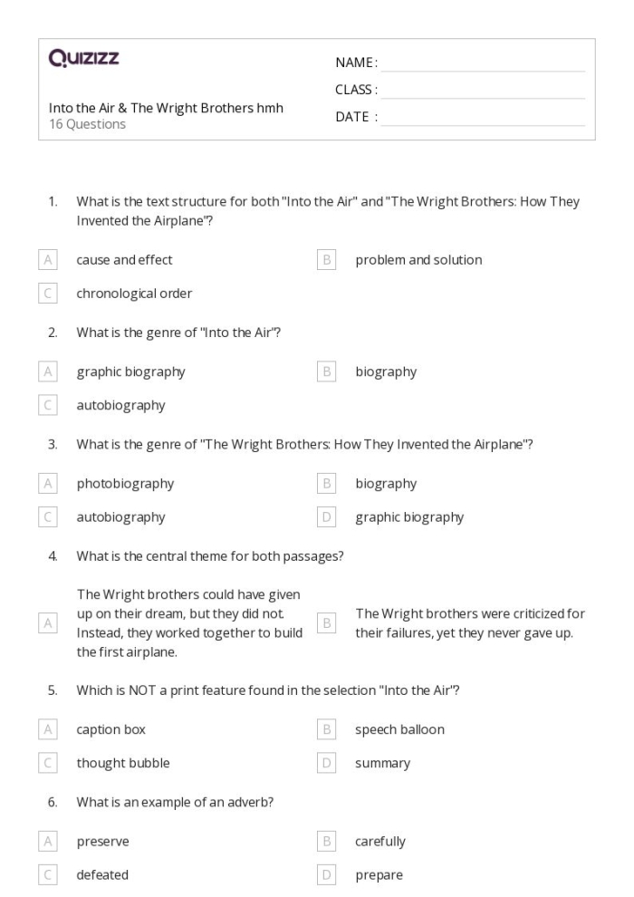 Third grade students using a graphic organizer to identify the main idea of a text about the Wright Brothers