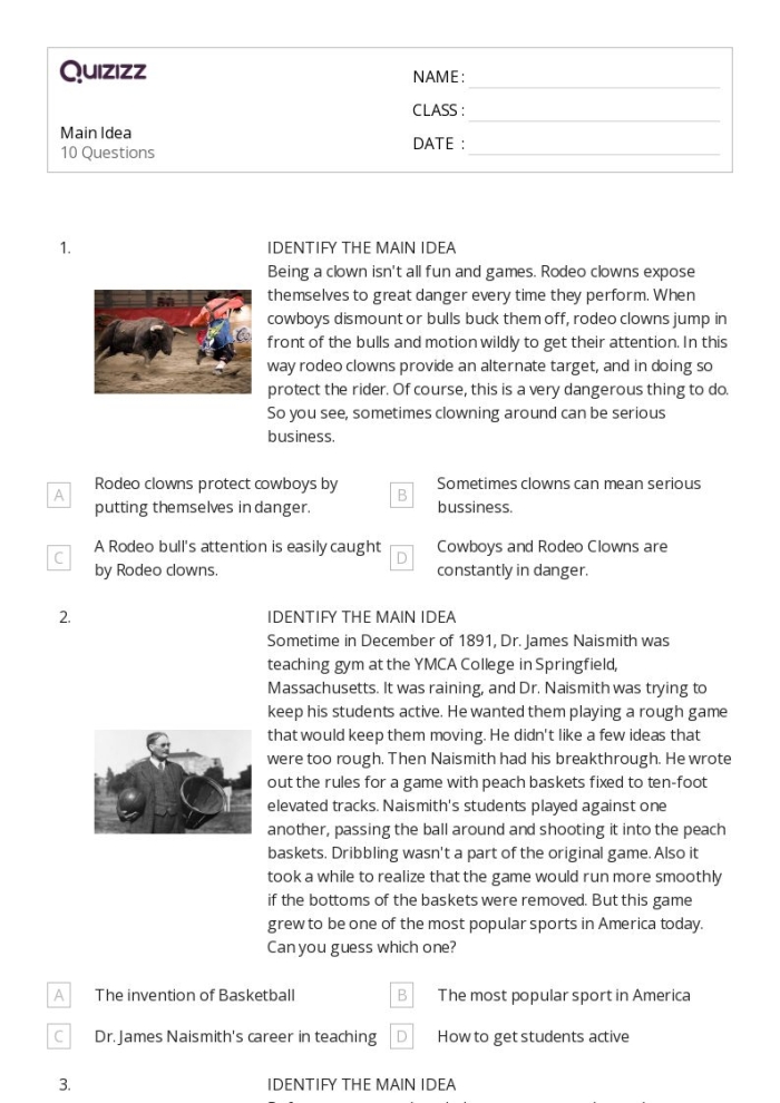 Third grade students practicing main idea identification with a Wright Brothers graphic organizer worksheet