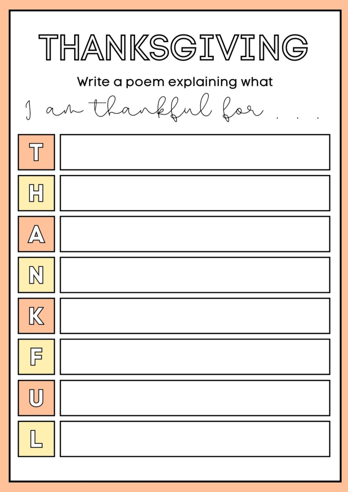 Gratitude Acrostic Poem Worksheet for Third Grade Number 23 Third grade gratitude acrostic poem writing worksheet for students