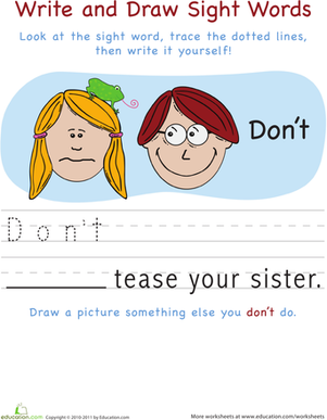 Worksheet for practicing the sight word "three" with writing and drawing activities