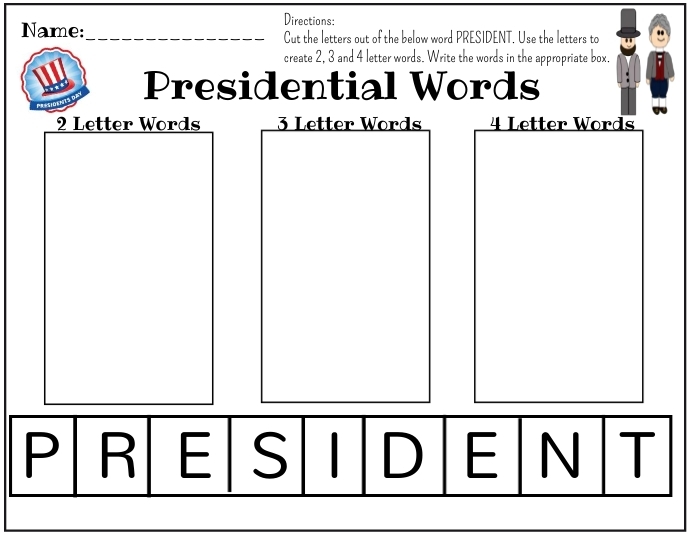 Second grade fill-in-the-blanks worksheet for writing a letter to the President