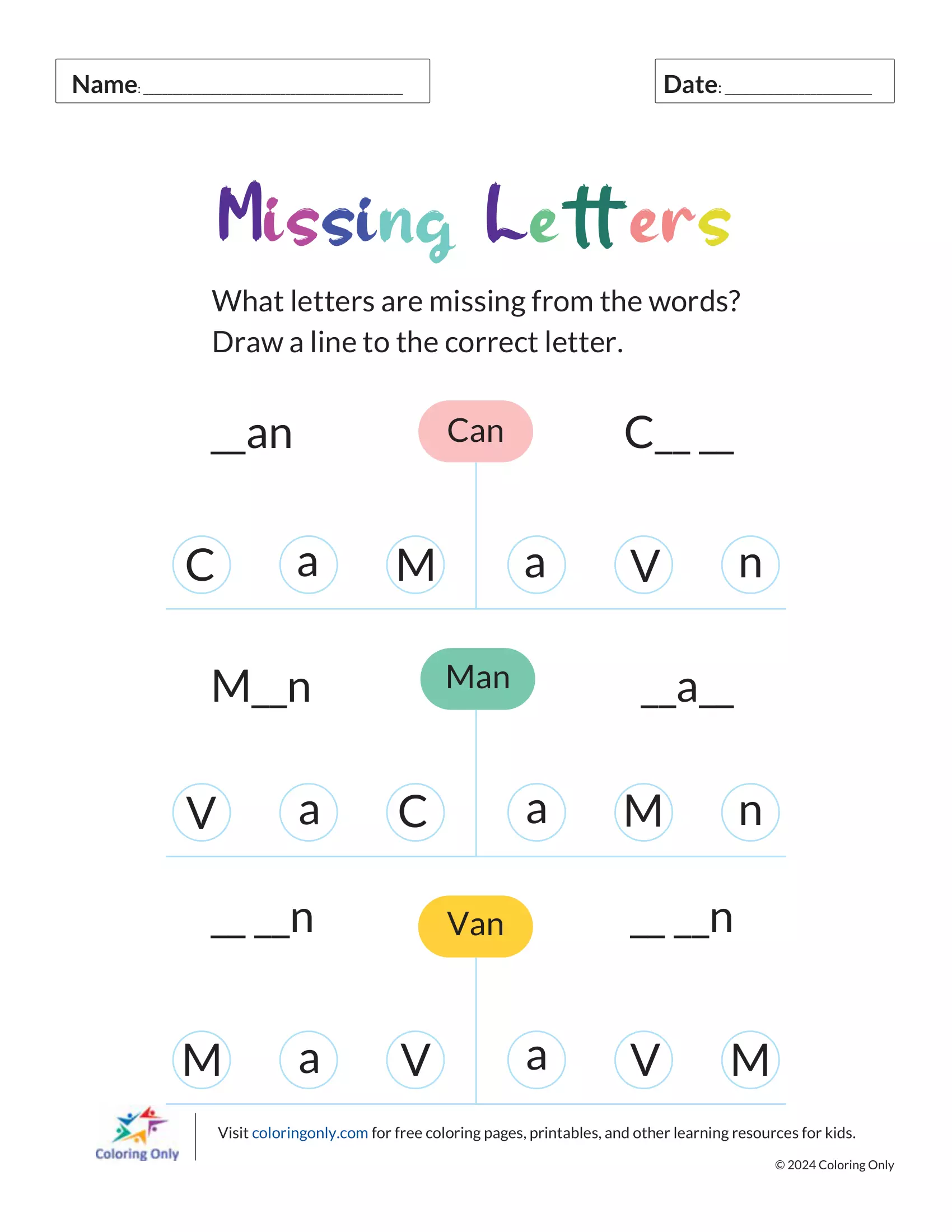 Worksheet for filling in missing beginning letters of CVC words featuring a big and a pig