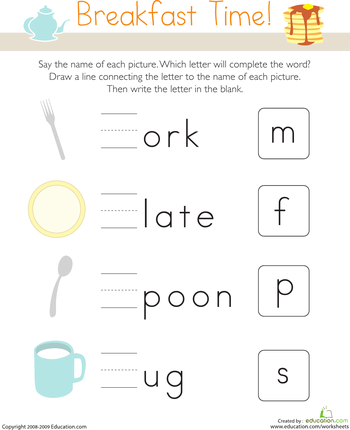 Kindergarten phonics worksheet featuring adorable animals with a missing first letter for students to fill in