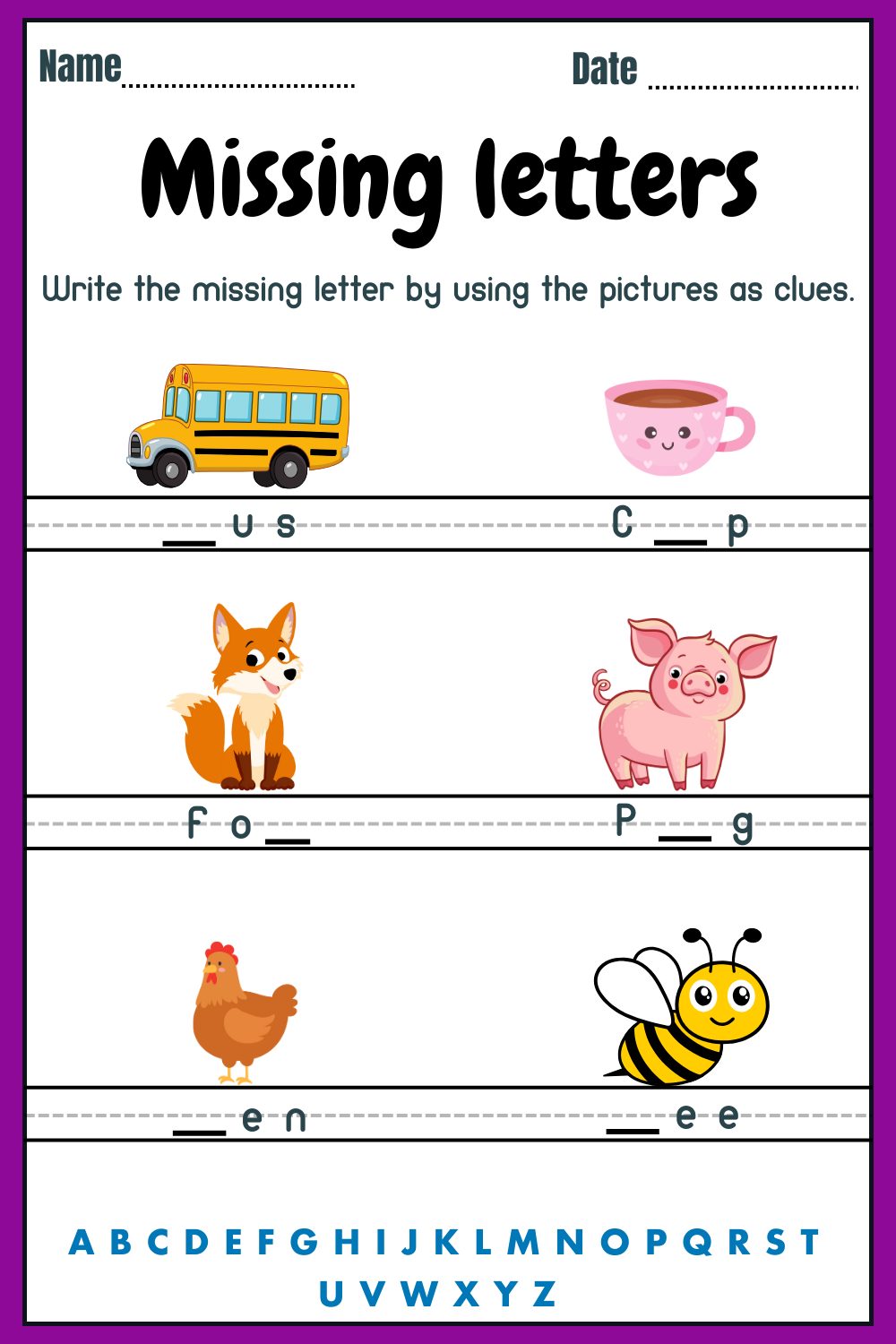 Worksheet for kindergarten: Fill in the first letters for weather words Kids' worksheet for writing missing letters in weather vocabulary