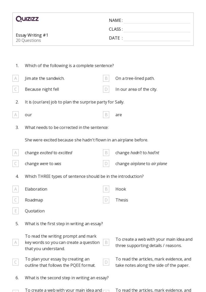 Step-by-step guide to crafting paragraphs and organizing ideas for young writers Write Your Essay worksheet for fourth graders that guides students in structuring their essays