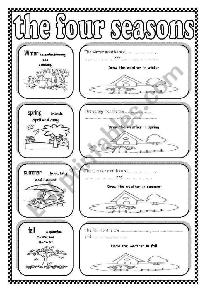 Writing the four seasons handwriting practice sheet for preschool learners