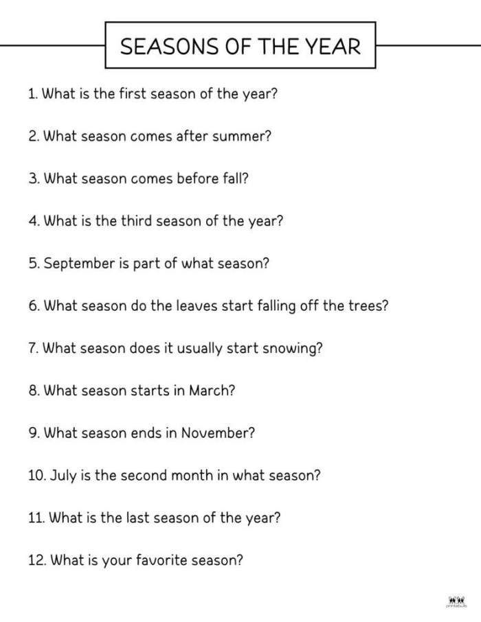 Printable worksheet for Pre-K kids focusing on writing about the four seasons