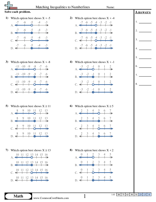 Worksheet featuring a matching activity for writing inequalities geared towards sixth graders