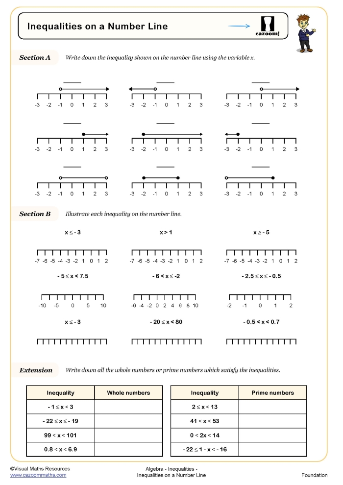Worksheet image featuring a matching activity for writing inequalities