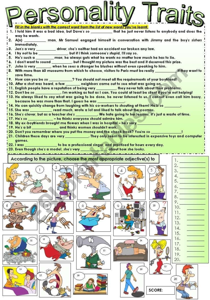 Engaging writing prompt worksheet focused on describing personality traits Worksheet featuring a reflective writing prompt on personality traits for sixth graders