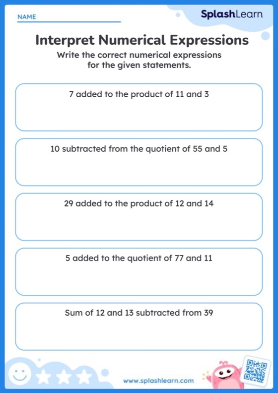 Writing Variable Expressions: Two Operations Worksheet for Grade 6 Worksheet featuring two-variable expressions practice for sixth graders