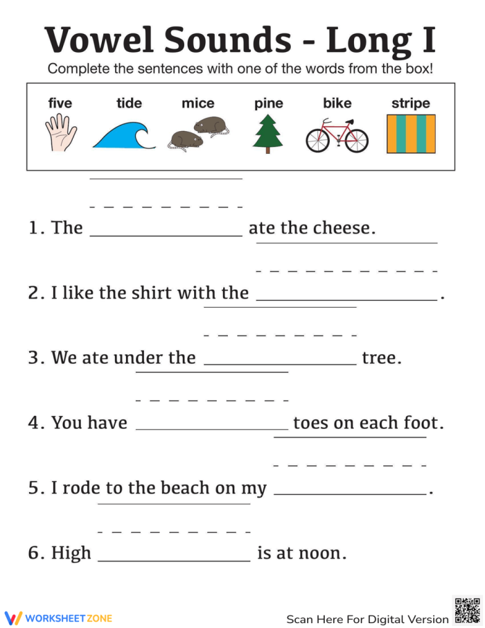 Vowel Sounds: Y as Long "E" and Long "I" worksheet for second graders Second grade worksheet for sorting words with vowel sounds Y into long "e" and long "i" categories