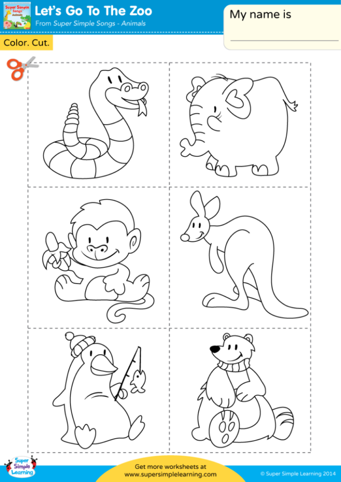 Worksheet image illustrating zoo animal locations for first graders