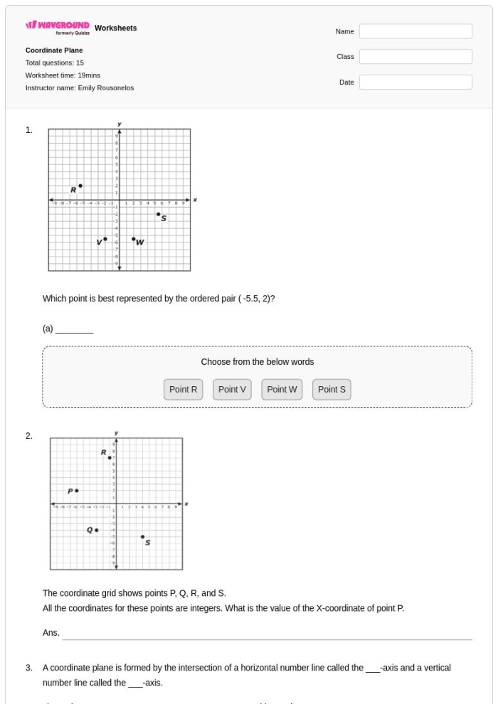 Zoo to You: Coordinate Plane Problems Worksheet Image 24 Worksheet featuring coordinate plane problems related to a zoo theme for sixth graders