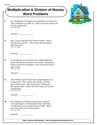 Fifth grade students solving zoo-themed multiplication word problems involving money transactions and calculations