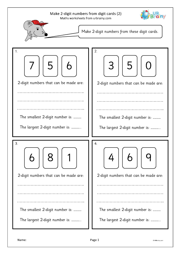 Place Value worksheet for First Grade 0–9 Digit Cards worksheet for First Grade