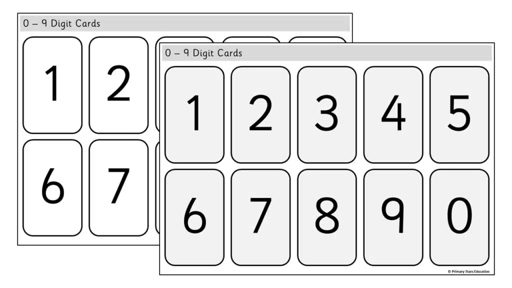 Place Value worksheet for First Grade 0–9 Digit Cards worksheet for First Grade