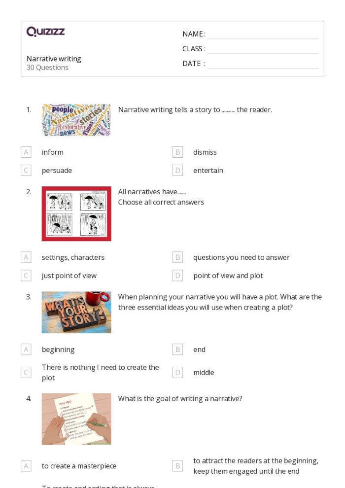 Seventh grade narrative writing rubric worksheet for skill assessment