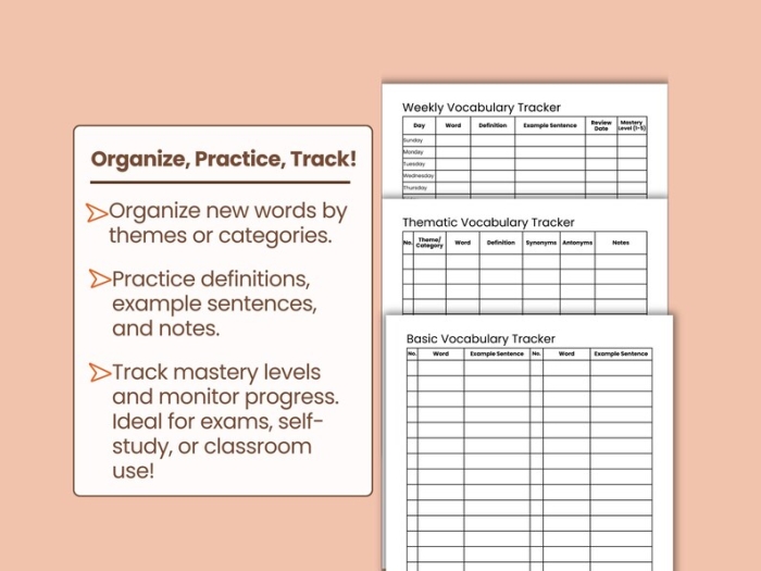 Worksheet for building academic vocabulary in middle school students, image 19 Academic Vocabulary Tracker worksheet designed for sixth graders to enhance their vocabulary skills