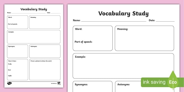 Worksheet image illustrating effective vocabulary-building strategies for middle school learners Academic Vocabulary Tracker worksheet designed for sixth-grade students to enhance their vocabulary skills