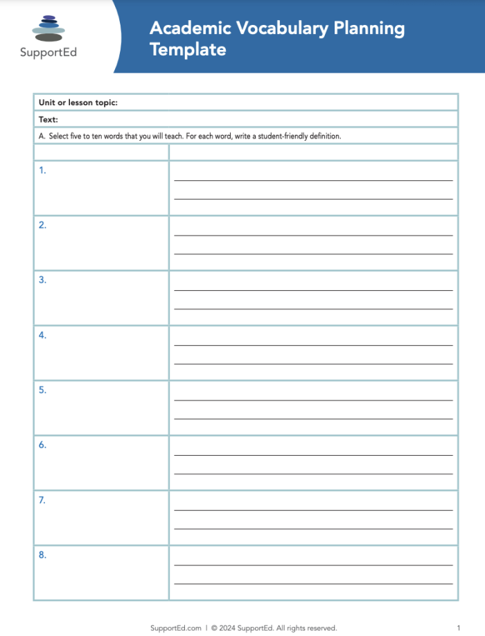 Reading worksheet for Sixth Grade Academic Vocabulary Tracker worksheet designed for sixth graders to enhance their vocabulary skills. Engaging multi-faceted activities for building academic word knowledge.