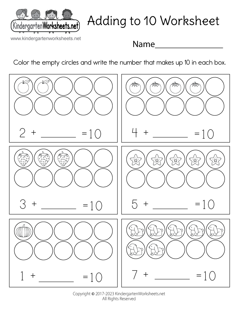 Adding 10 worksheet for first-grade students practicing two-digit addition skills