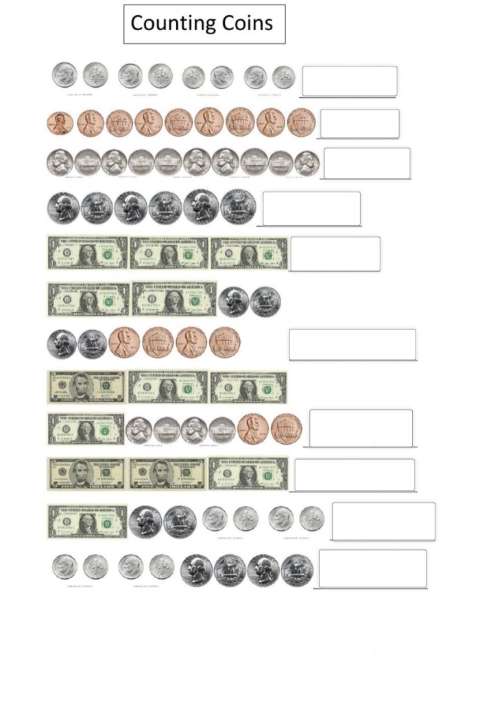 Adding Dollars and Coins Worksheet Image 8 - Calculate Item Prices Using Money Second grade math worksheet showing coins and dollar bills next to a jacket with a price tag to calculate the total cost