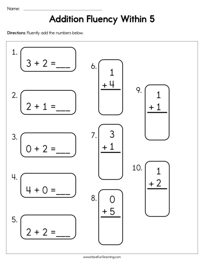 First grade student completing an adding five worksheet to practice addition skills