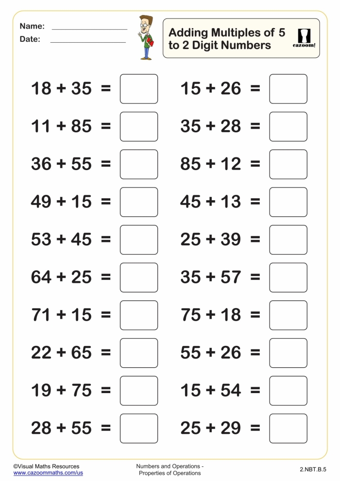 First Grade Adding Five worksheet helping students practice adding five to numbers up to 10