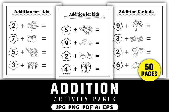 Fun picture-based addition practice for kindergarteners with vehicles to count Colorful addition worksheet for kids featuring vehicles to help learn counting