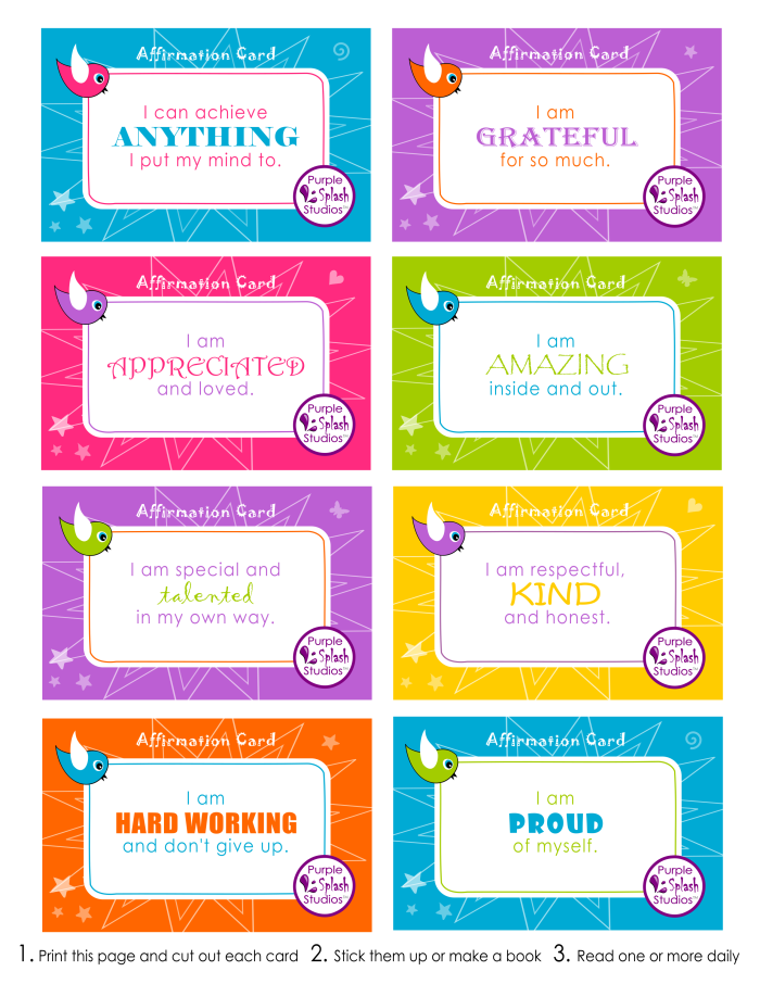 Sixth grade student writing positive affirmations on colorful cards for self-encouragement