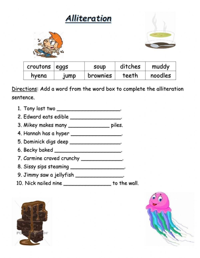 Alliteration in Poetry worksheet for third graders with a spring poem focus 15 Third grade students identifying alliteration in Casey at the Bat spring poem worksheet