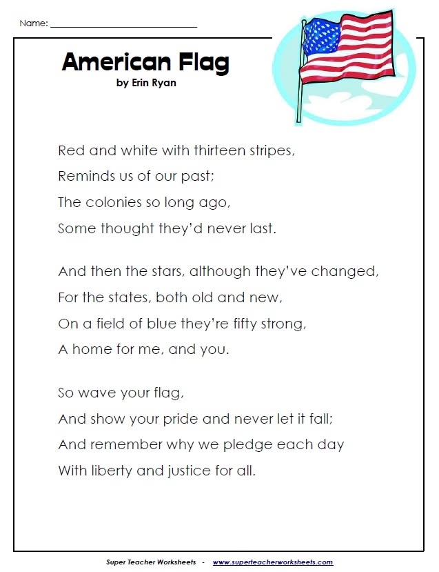 First Grade worksheet featuring the American flag and eagle symbols for history class