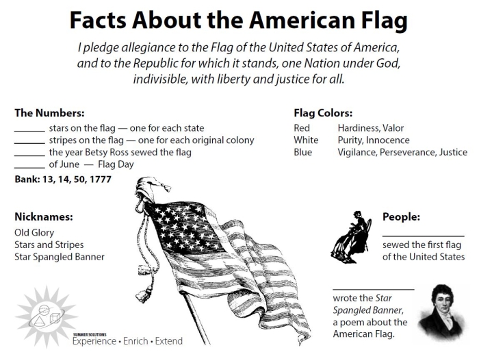 First Grade worksheet featuring the American flag and eagle for history lessons