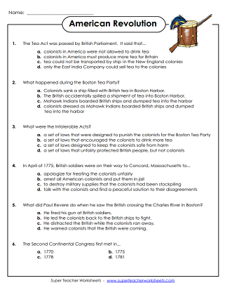 American Revolution Battles quiz worksheet for grade five students number 8 Fifth grade worksheet on key battles of the American Revolution with dates to match