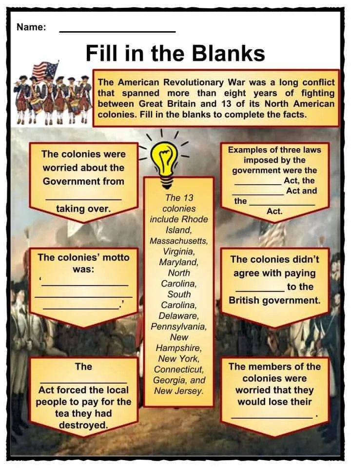 American Revolution Battles practice worksheet for fifth graders with mixed math problems Fifth grade worksheet on key American Revolution battles with dates and operations