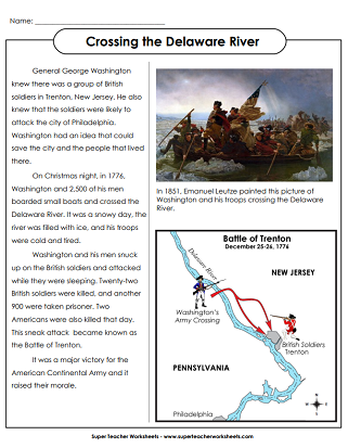American Revolution Battles quiz for fifth graders focusing on dates and mixed operations Fifth grade worksheet on key American Revolution battles with dates and operations