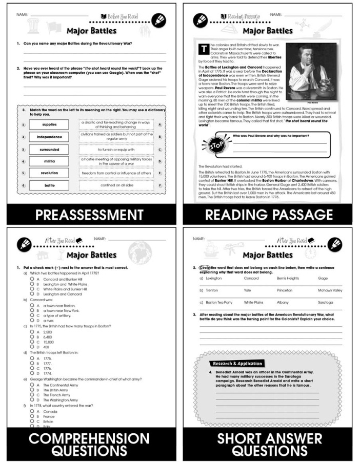 American Revolution Battles quiz worksheet for fifth graders, image 17 Fifth grade worksheet focusing on key battles of the American Revolution with dates and years