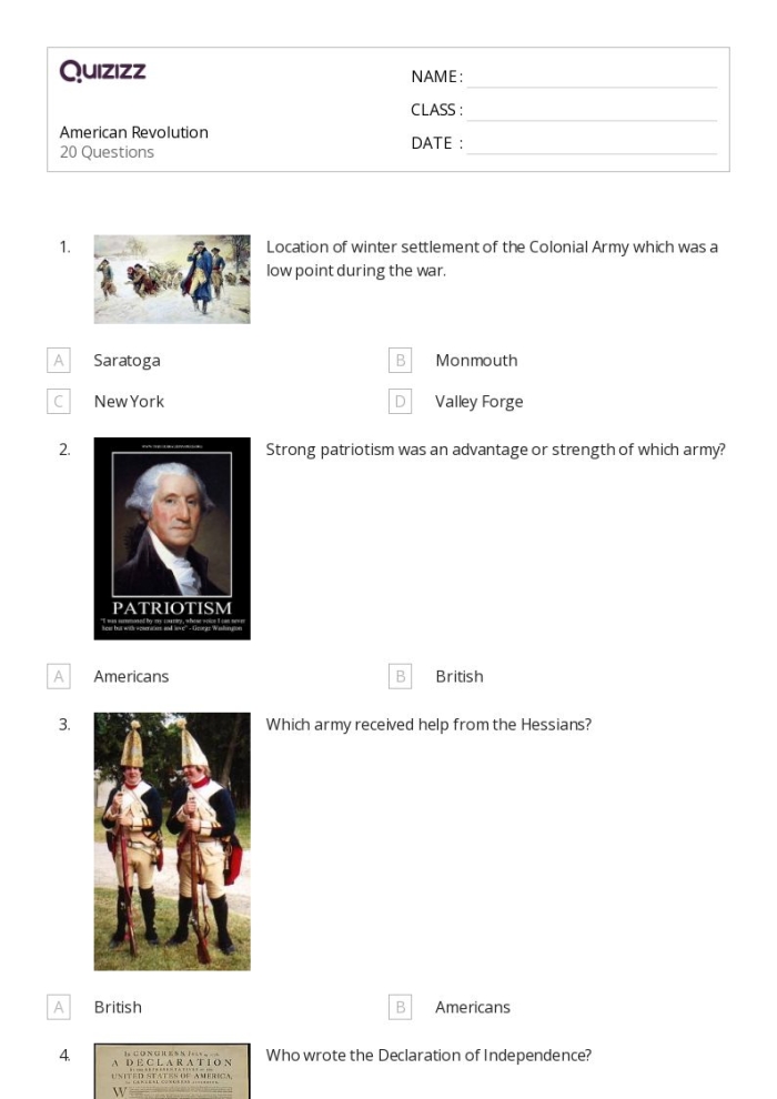 Fifth grade worksheet focusing on the Philadelphia Campaign during the American Revolution