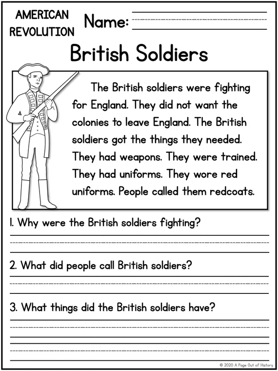 Fifth grade worksheet on the Philadelphia Campaign during the American Revolution focusing on reading comprehension