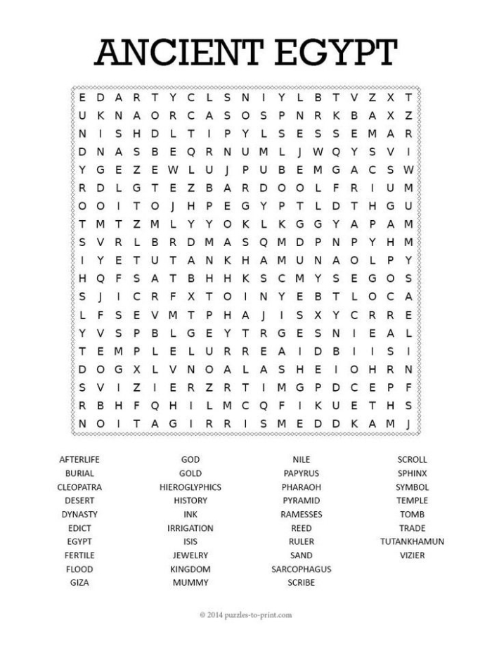 Third Grade All About Ancient Egypt worksheet with word search, quiz, and word scramble activities