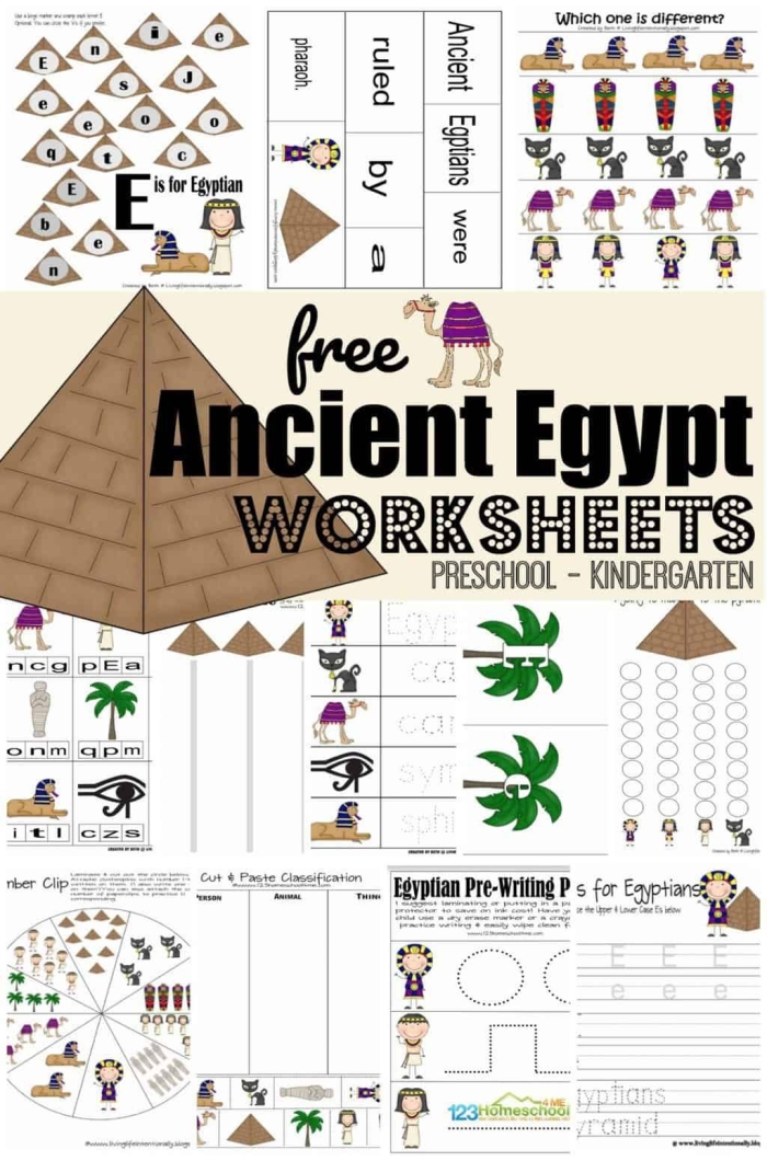 Third Grade worksheet featuring a word search and quiz about ancient Egypt history