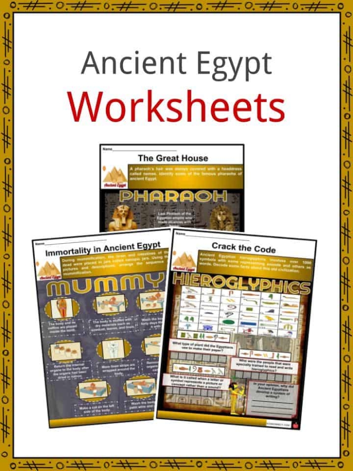 Third Grade worksheet featuring an Ancient Egypt word search, quiz, and word scramble activity