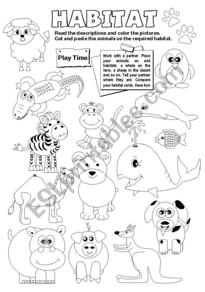 Animal Habitat Drawing Page worksheet for kindergarten students featuring animals and their homes